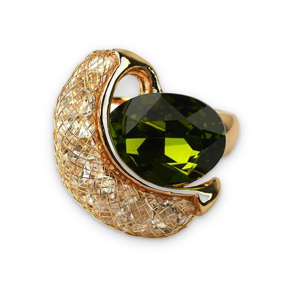 Кольцо бижутерия с кристаллом, позолота 18K, фото 4