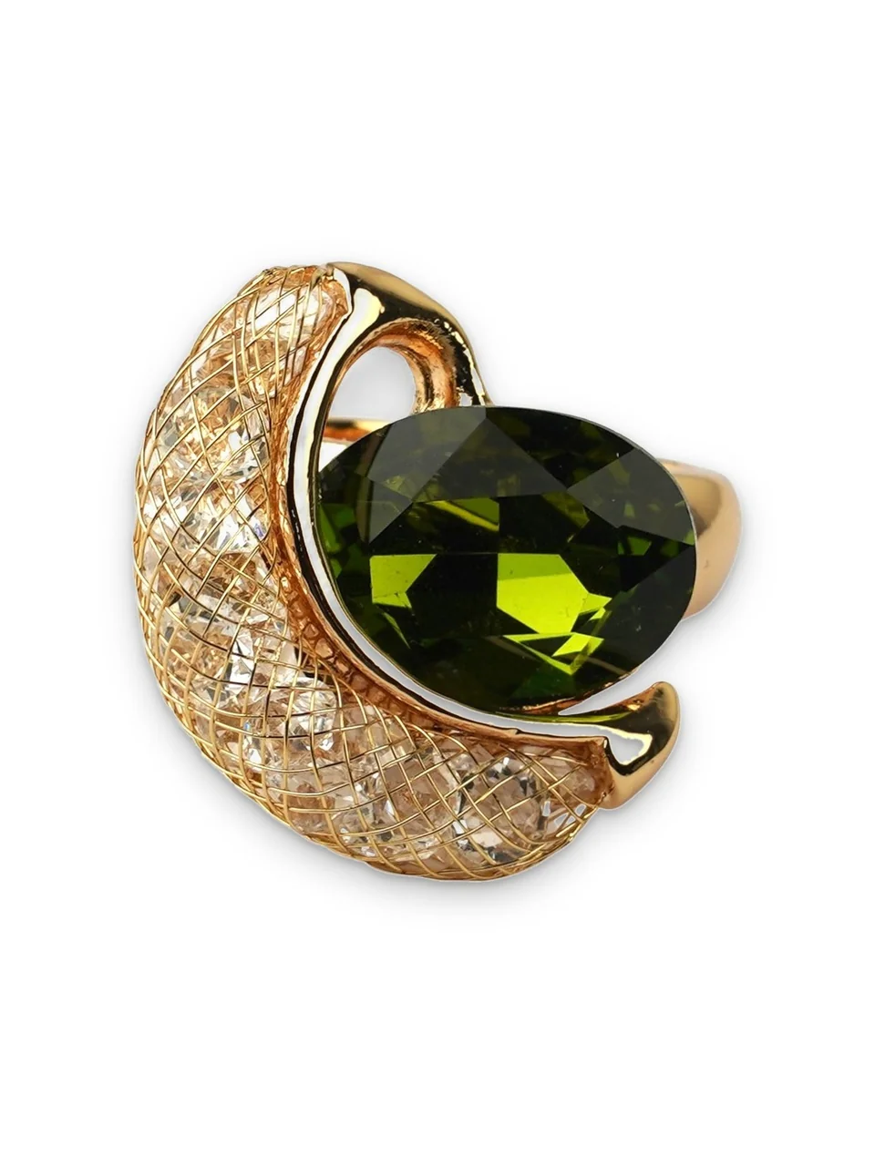 Кольцо бижутерия с кристаллом, позолота 18K, фото 5