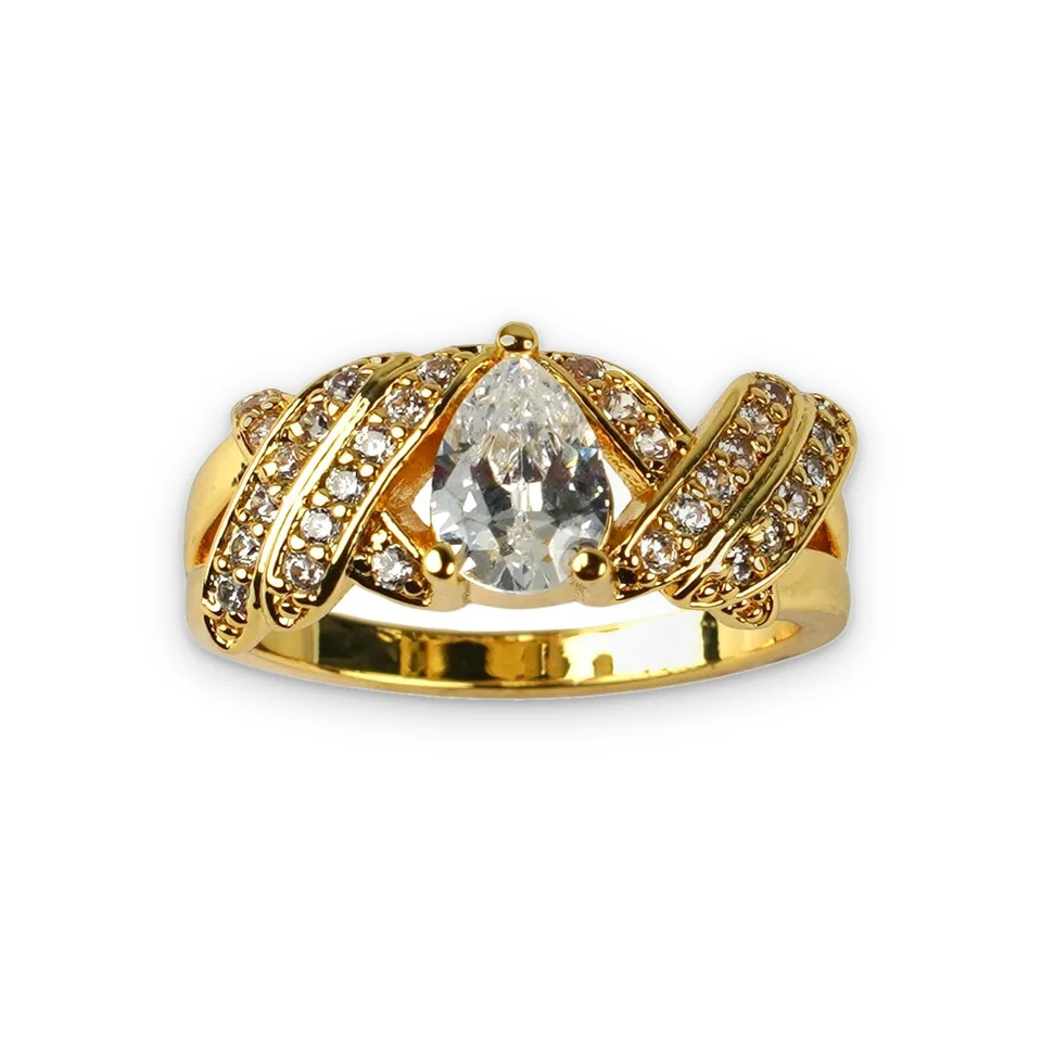 Кольцо бижутерия с фианитом, позолота 18K, фото 9