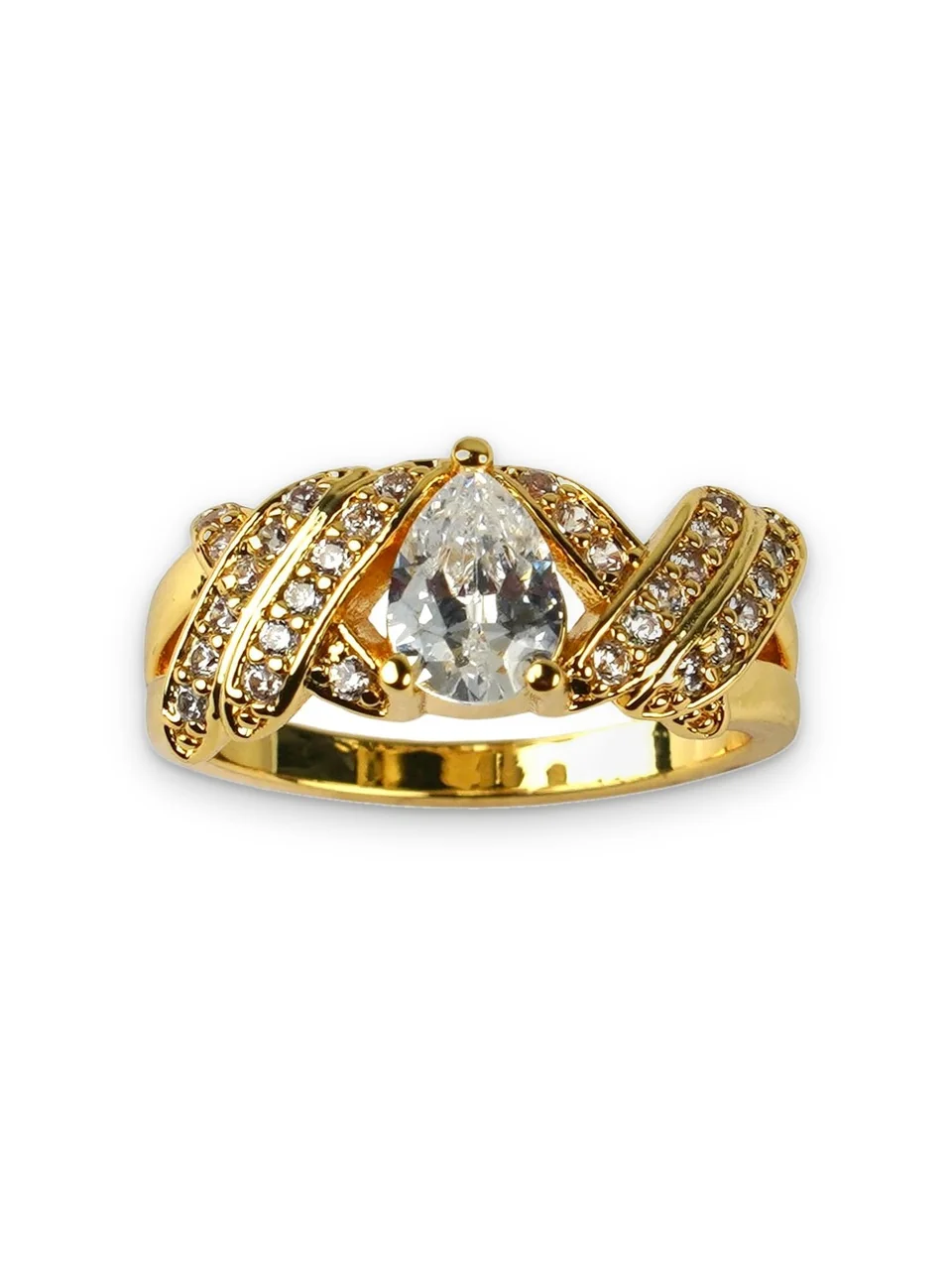 Кольцо бижутерия с фианитом, позолота 18K, фото 10