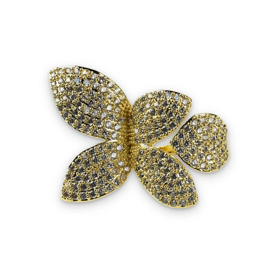 Кольцо бижутерия с фианитом, позолота 18K, фото 4