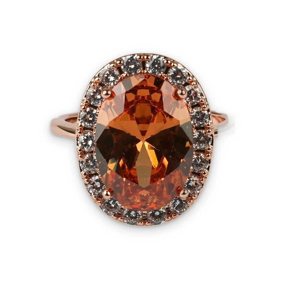Кольцо бижутерия с фианитом, позолота 18K розового цвета, фото 4