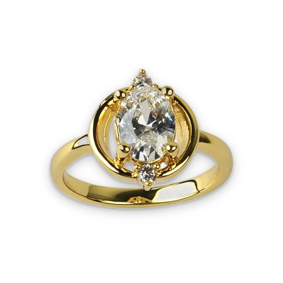 Кольцо бижутерия с фианитом, позолота 18K, фото 4