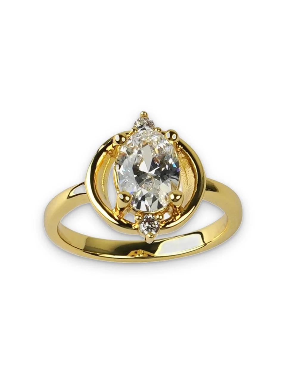 Кольцо бижутерия с фианитом, позолота 18K, фото 5