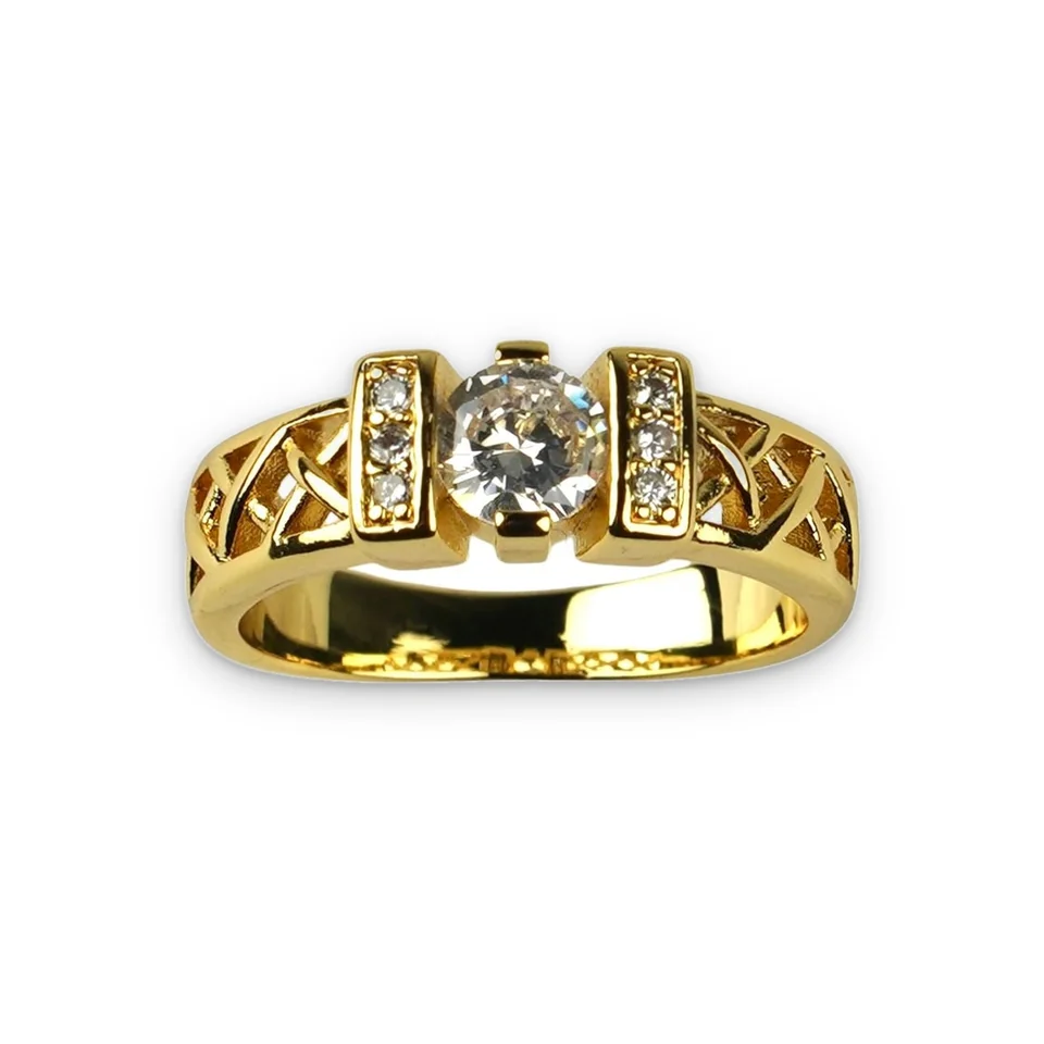 Кольцо бижутерия с фианитом, позолота 18K, фото 4