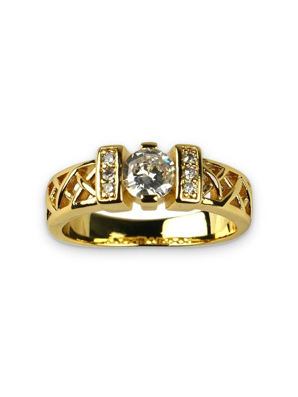 Кольцо бижутерия с фианитом, позолота 18K, фото 5