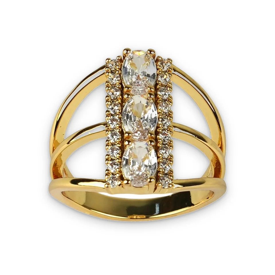 Кольцо бижутерия с фианитом, позолота 18K желтого цвета, фото 4