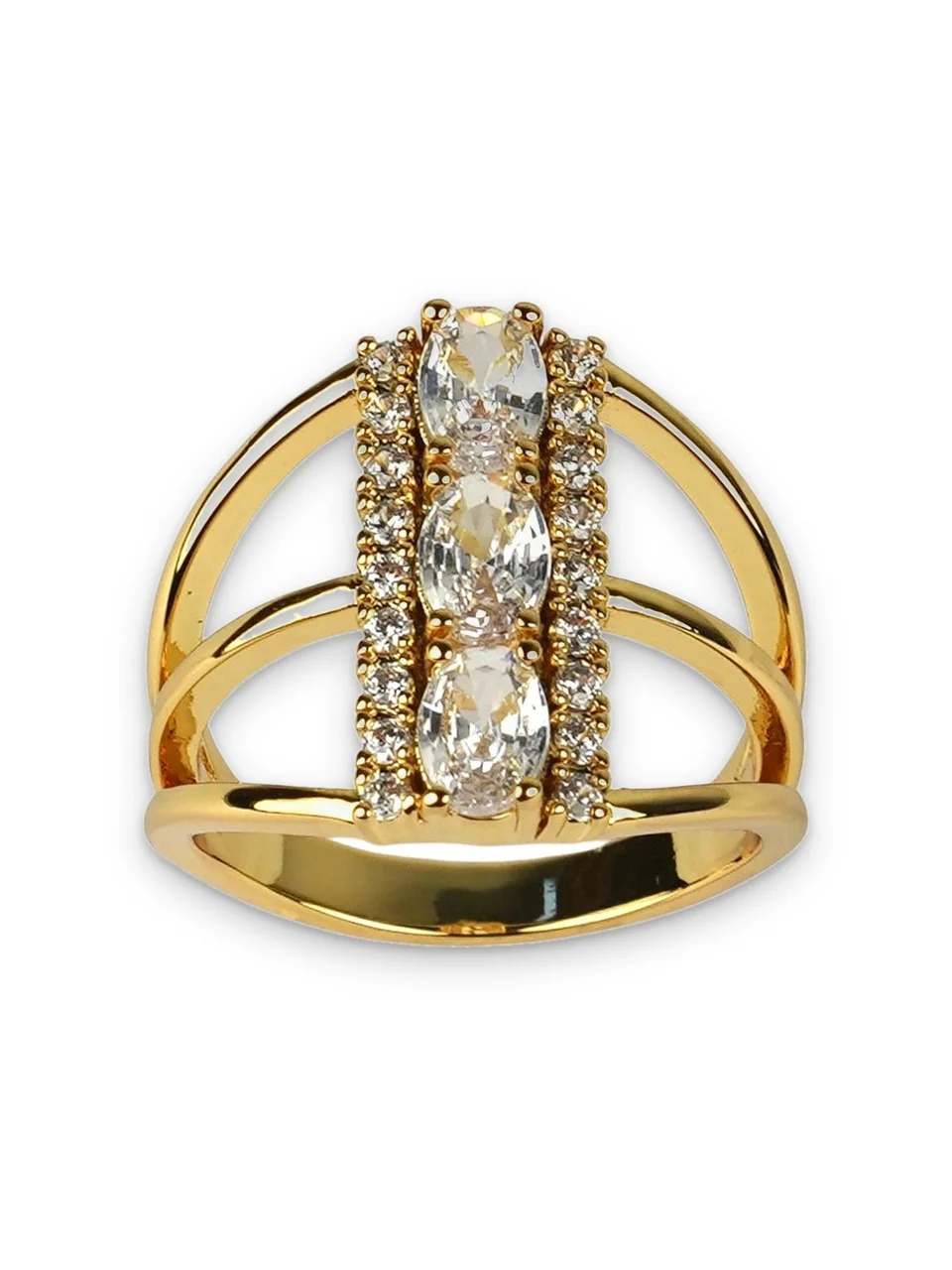 Кольцо бижутерия с фианитом, позолота 18K желтого цвета, фото 5