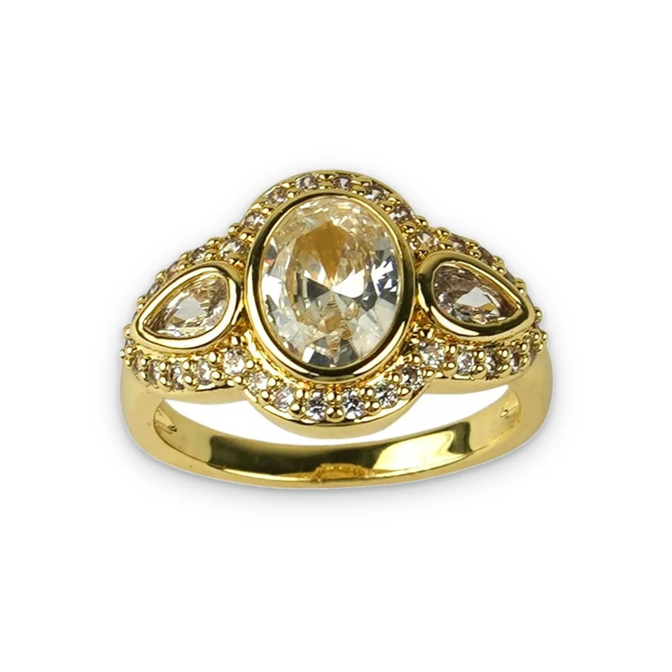 Кольцо бижутерия с фианитом, позолота 18K желтое золото, фото 10