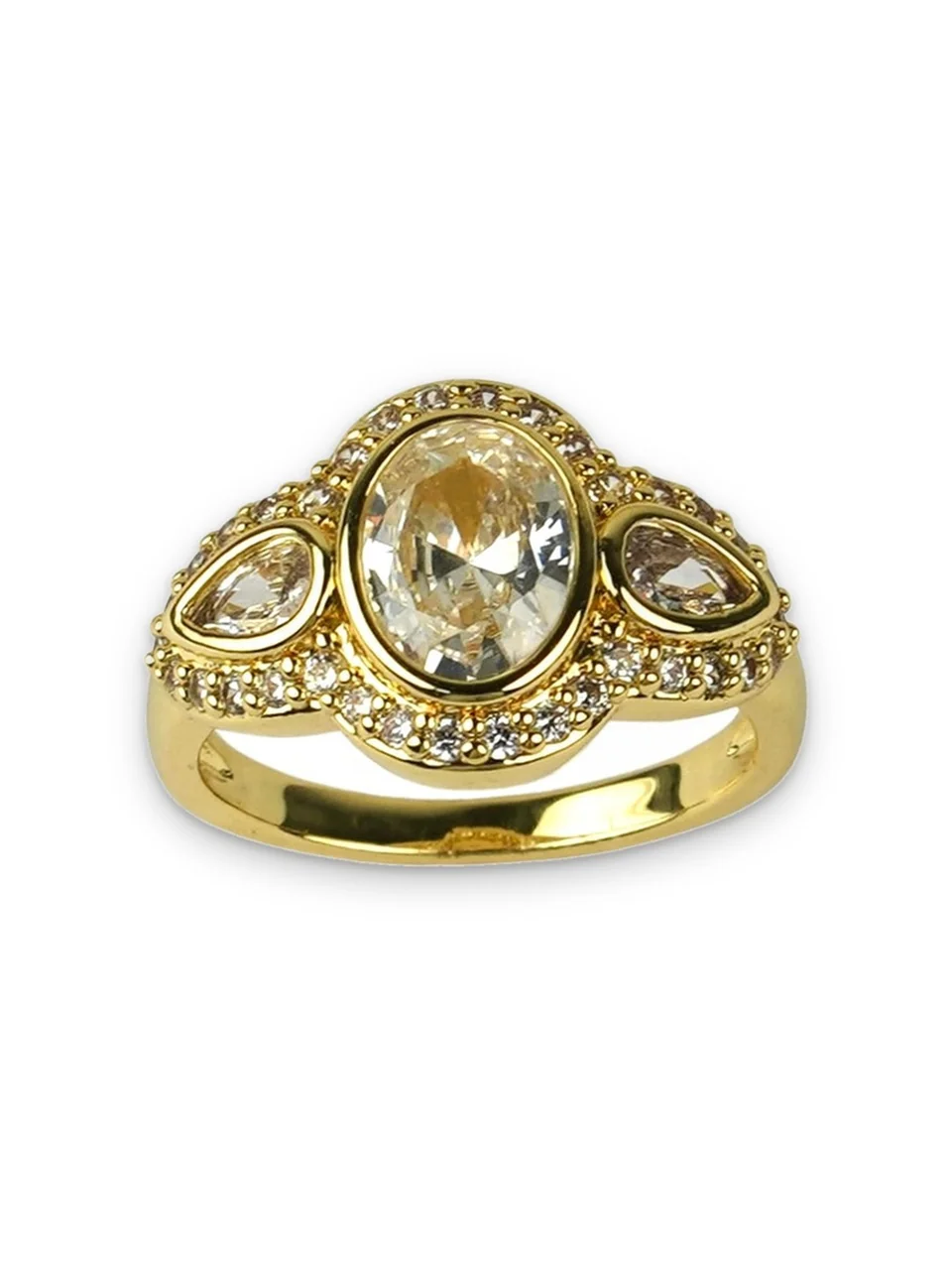 Кольцо бижутерия с фианитом, позолота 18K желтое золото, фото 11