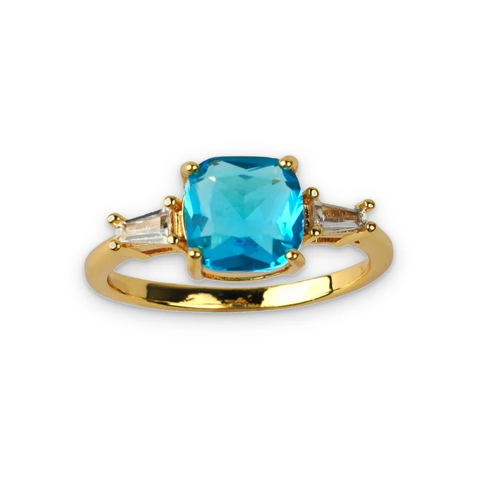 Кольцо бижутерия с фианитом, позолота 18K желтого цвета, фото 4