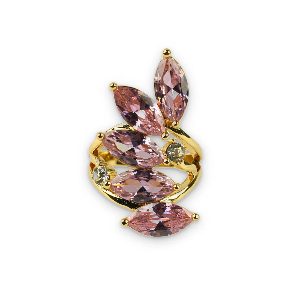 Кольцо бижутерия с фианитом, позолота 18K, фото 4