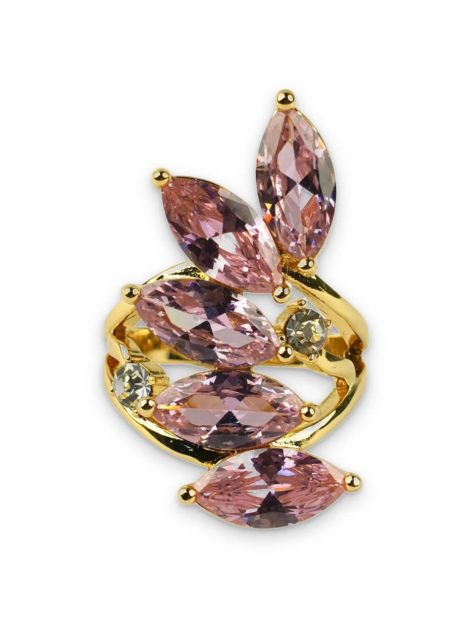 Кольцо бижутерия с фианитом, позолота 18K, фото 5