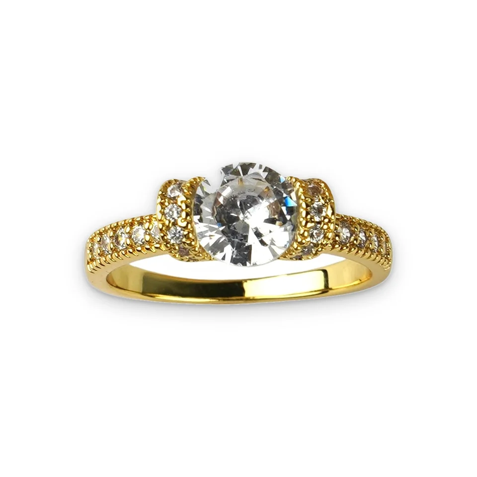 Кольцо бижутерия с фианитом, позолота 18K, фото 10