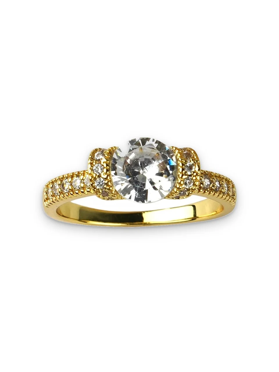 Кольцо бижутерия с фианитом, позолота 18K, фото 11