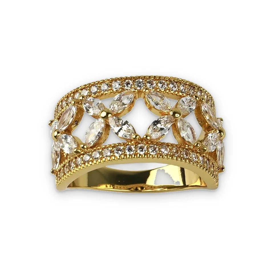 Кольцо бижутерия с фианитом, позолота 18K, фото 10