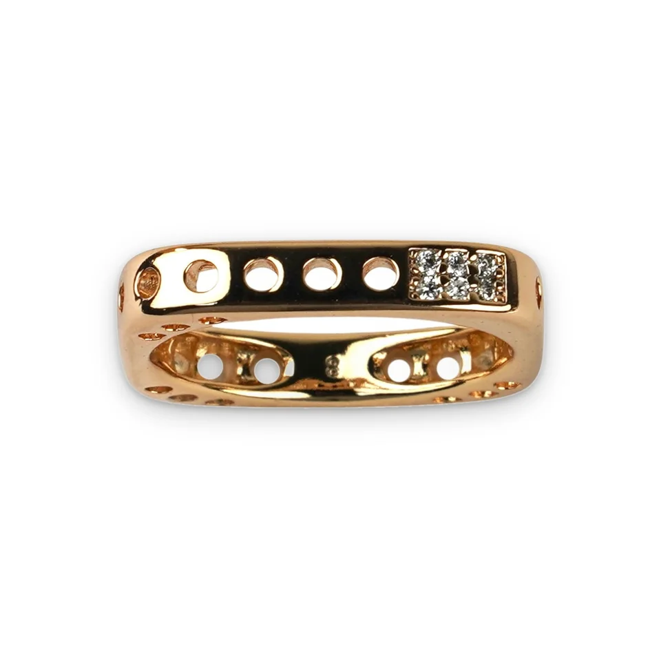 Кольцо бижутерия с фианитом, позолота 18K, фото 10