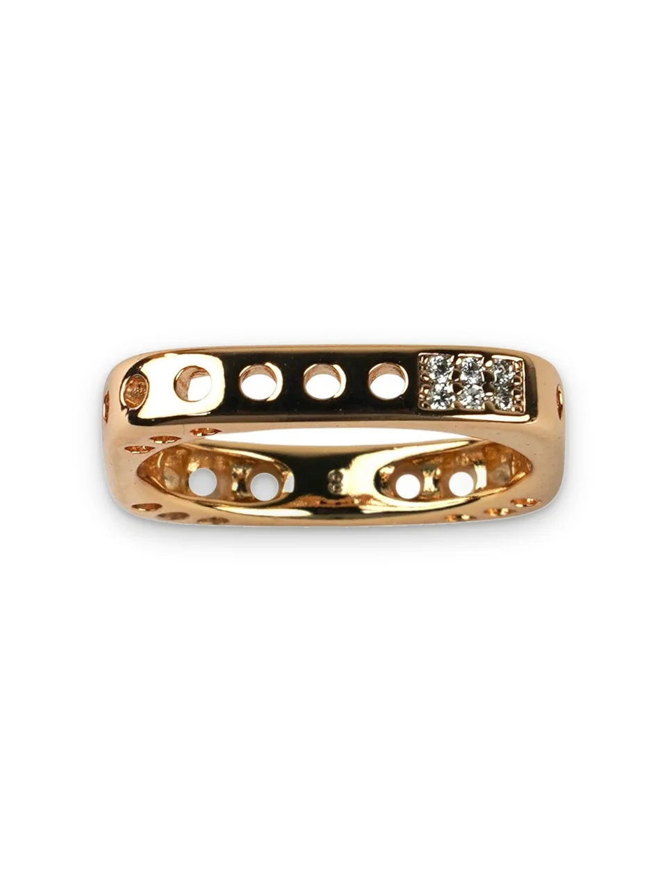 Кольцо бижутерия с фианитом, позолота 18K, фото 11