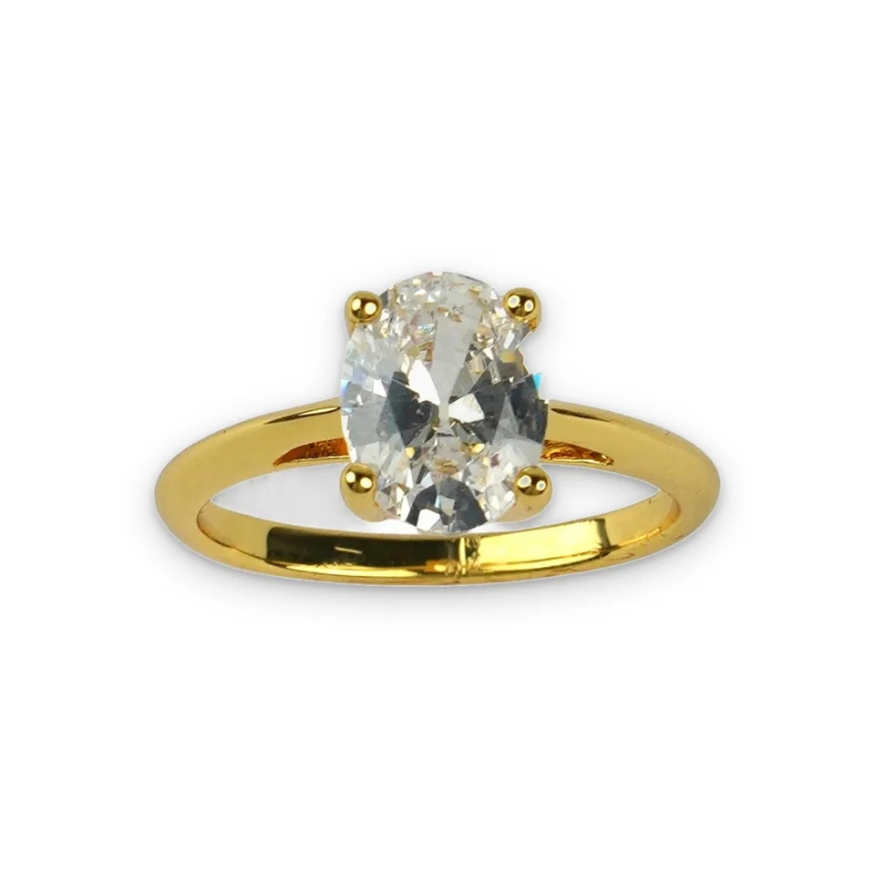 Кольцо бижутерия с фианитом, позолота 18K, фото 4