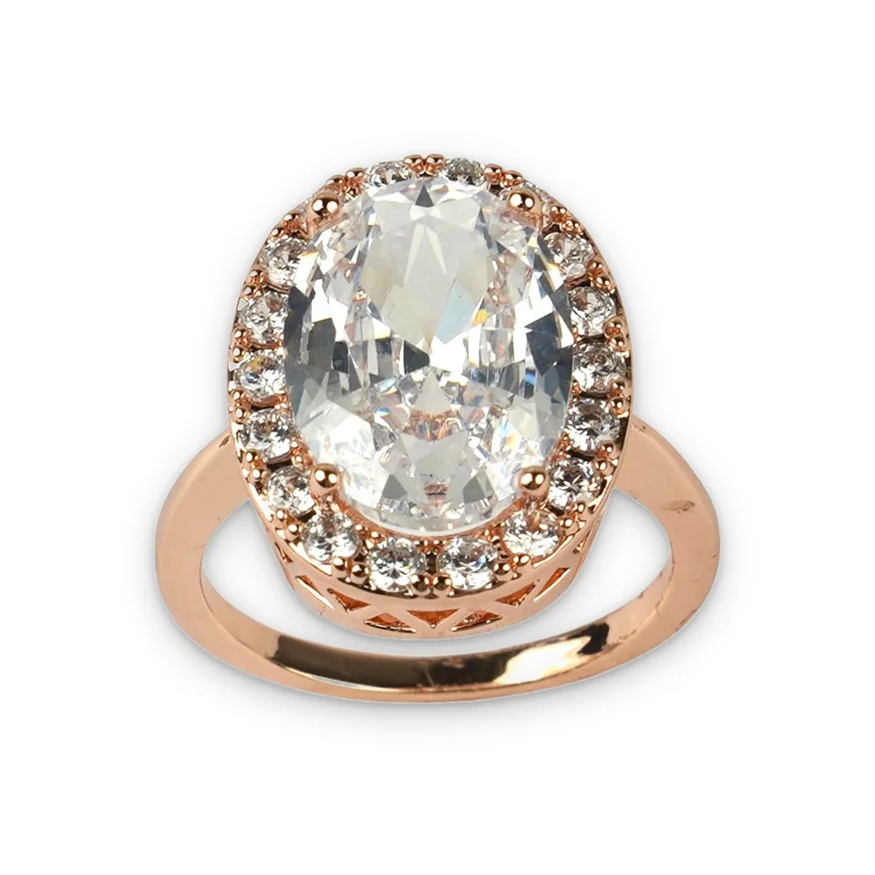 Кольцо бижутерия с фианитом, позолота 18K розового цвета, фото 10