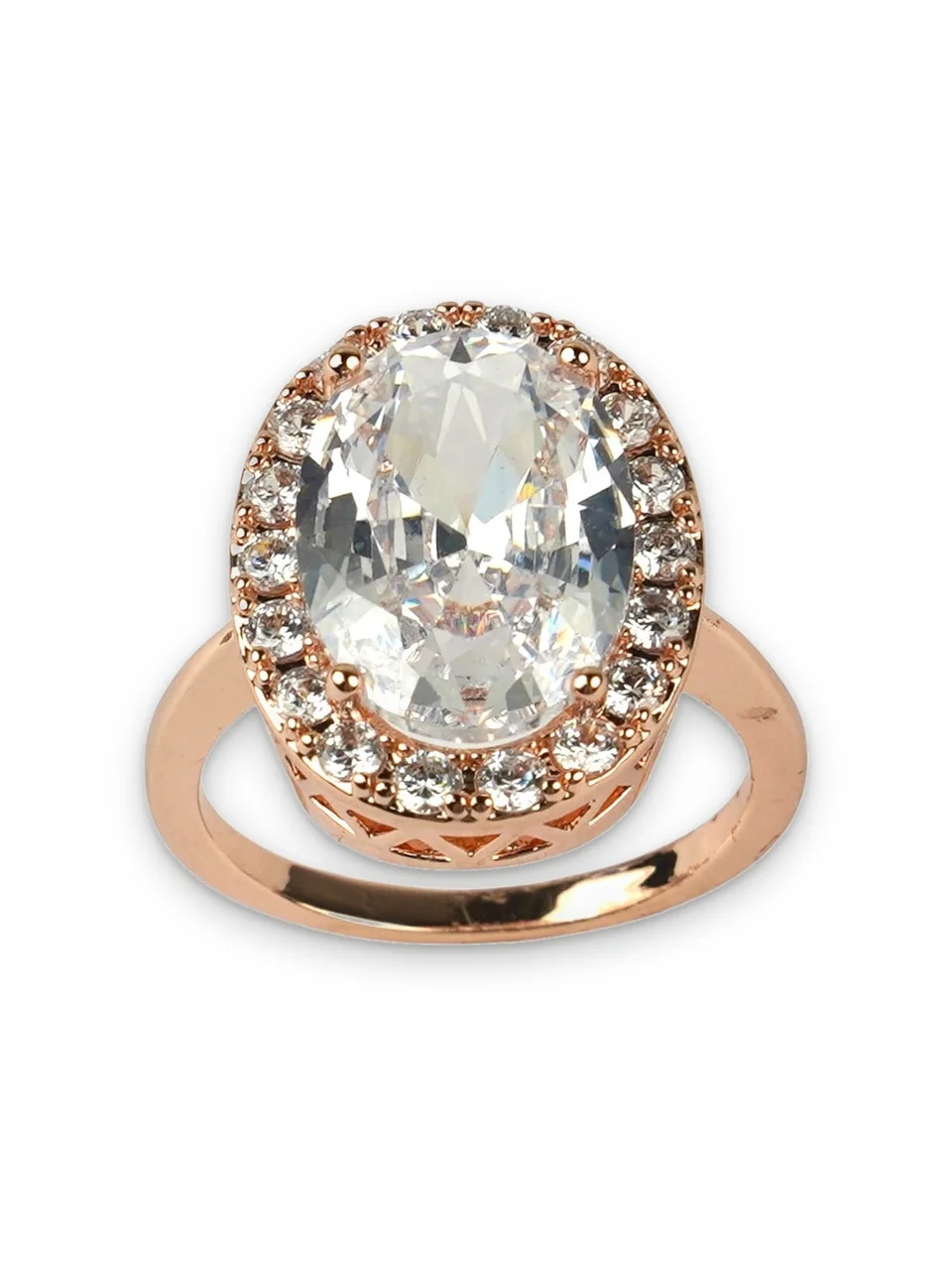 Кольцо бижутерия с фианитом, позолота 18K розового цвета, фото 11