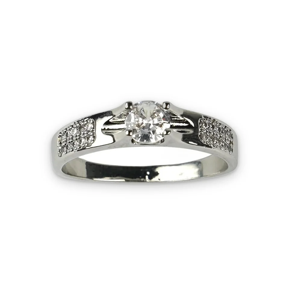Кольцо бижутерия с фианитом, позолота белым золотом 18K, фото 8