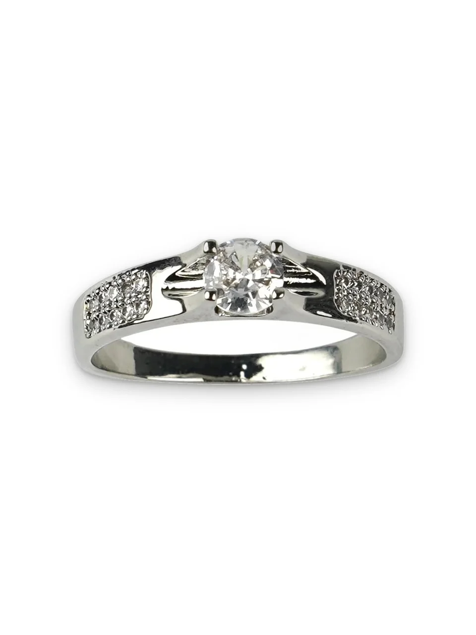 Кольцо бижутерия с фианитом, позолота белым золотом 18K, фото 9