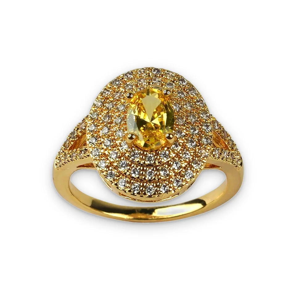Кольцо бижутерия с фианитом, позолота 18K желтого цвета, фото 7