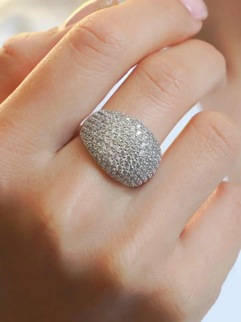 Кольцо бижутерия с фианитом, покрытие белым золотом 18K, фото 6