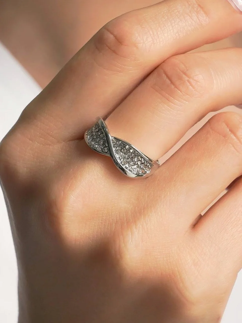 Кольцо бижутерия с фианитом, позолота белым золотом 18K, фото 2