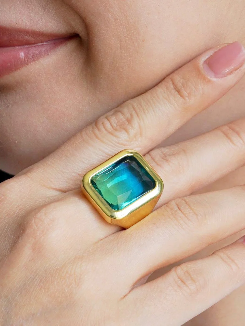 Кольцо бижутерия с кристаллом, позолота 18K, фото 5