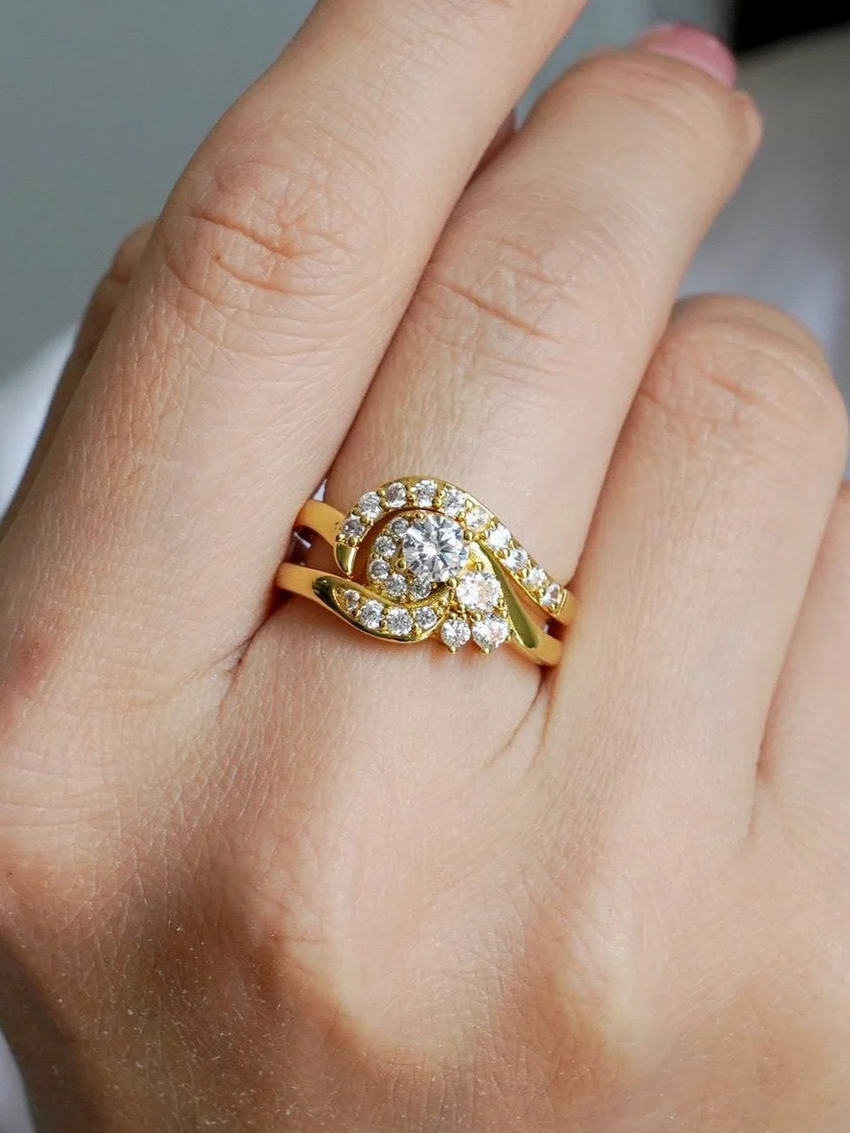 Кольцо бижутерия с фианитом, позолота 18K, фото 3