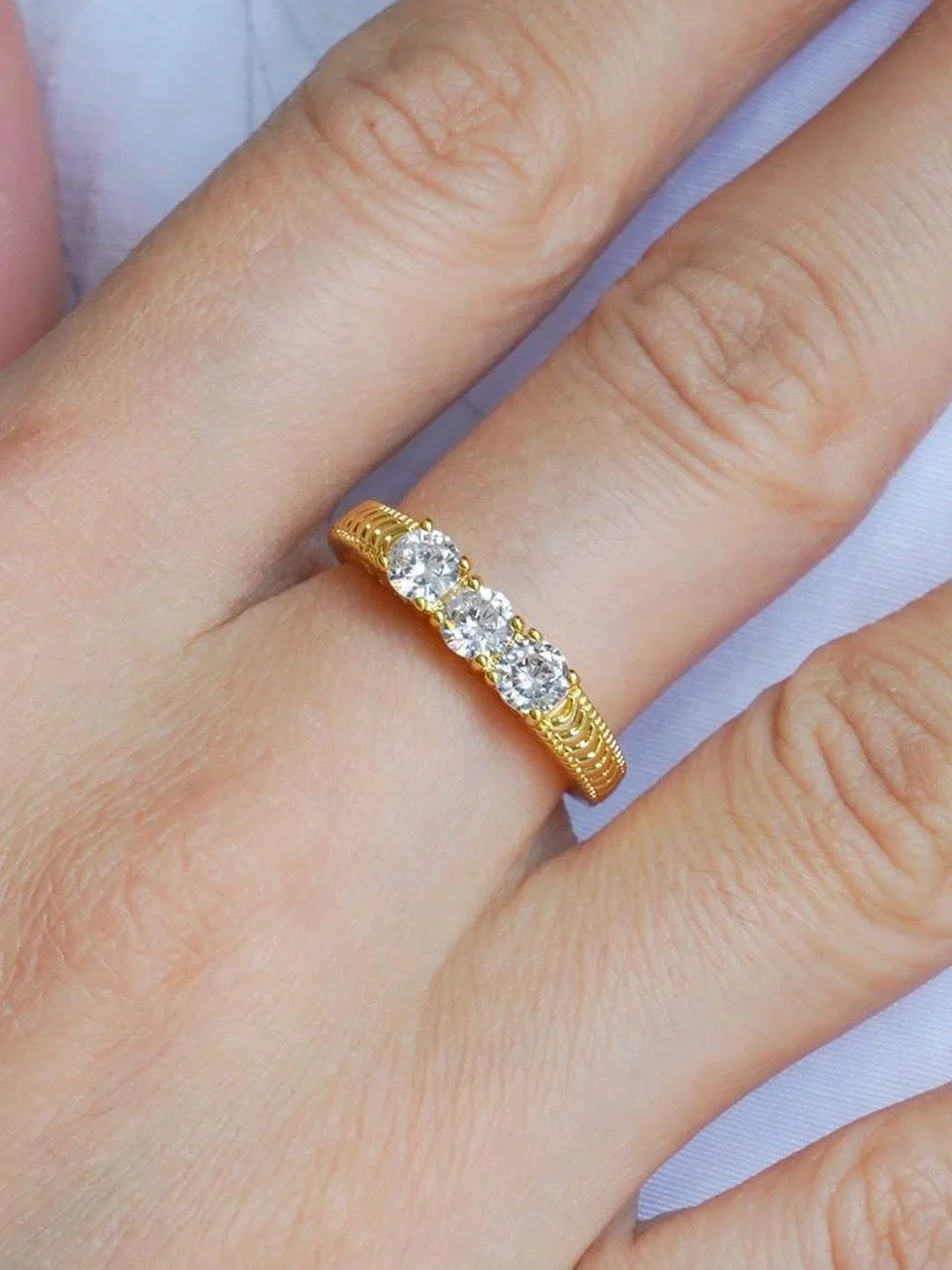 Кольцо бижутерия с фианитом, позолота 18K желтого цвета, фото 4