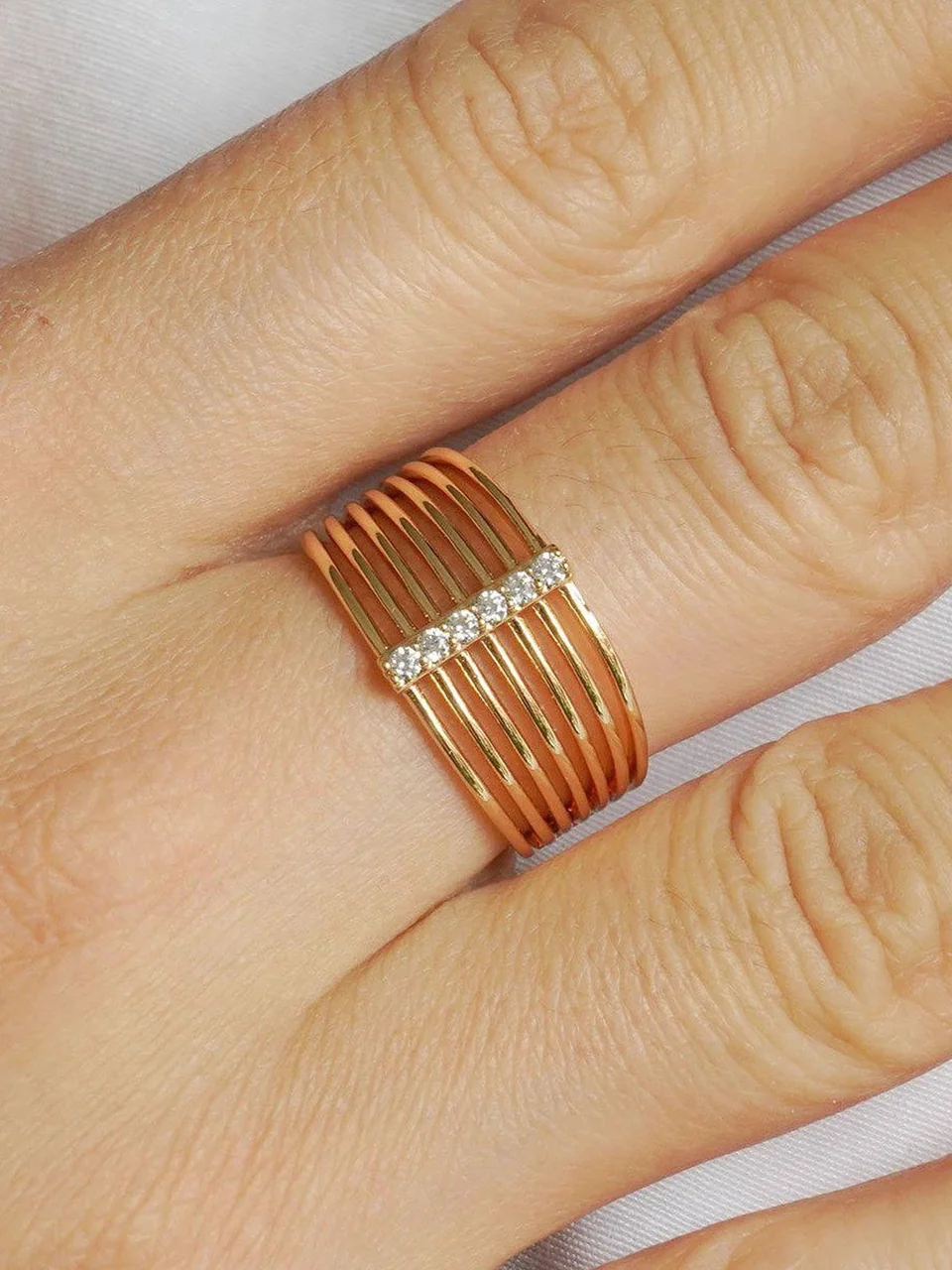 Кольцо бижутерия с фианитом, позолота 18K, фото 5
