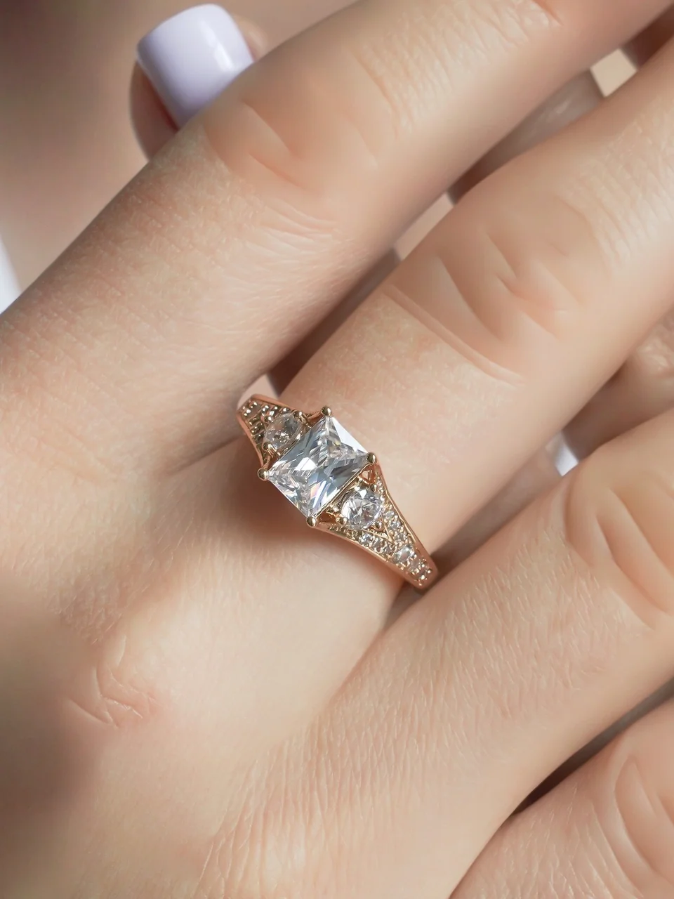 Кольцо бижутерия с кристаллом, позолота 18K, фото 4