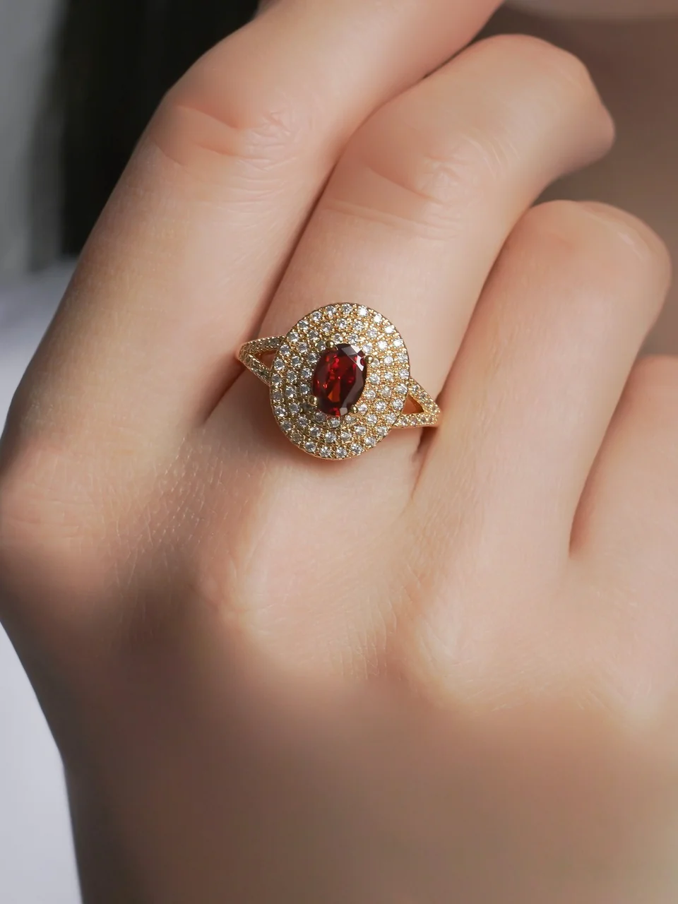 Кольцо бижутерия с фианитом, позолота 18K желтого цвета, фото 4