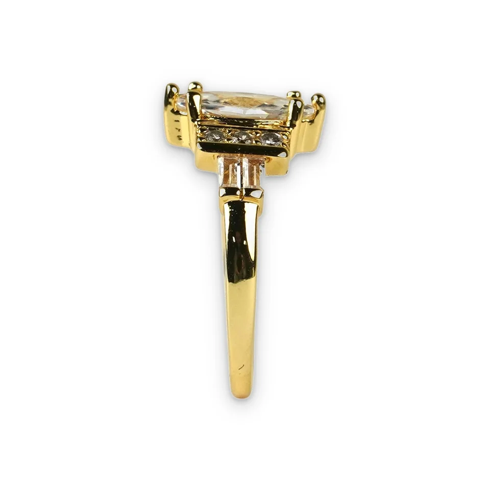 Кольцо бижутерия с фианитом, позолота 18K, фото 4