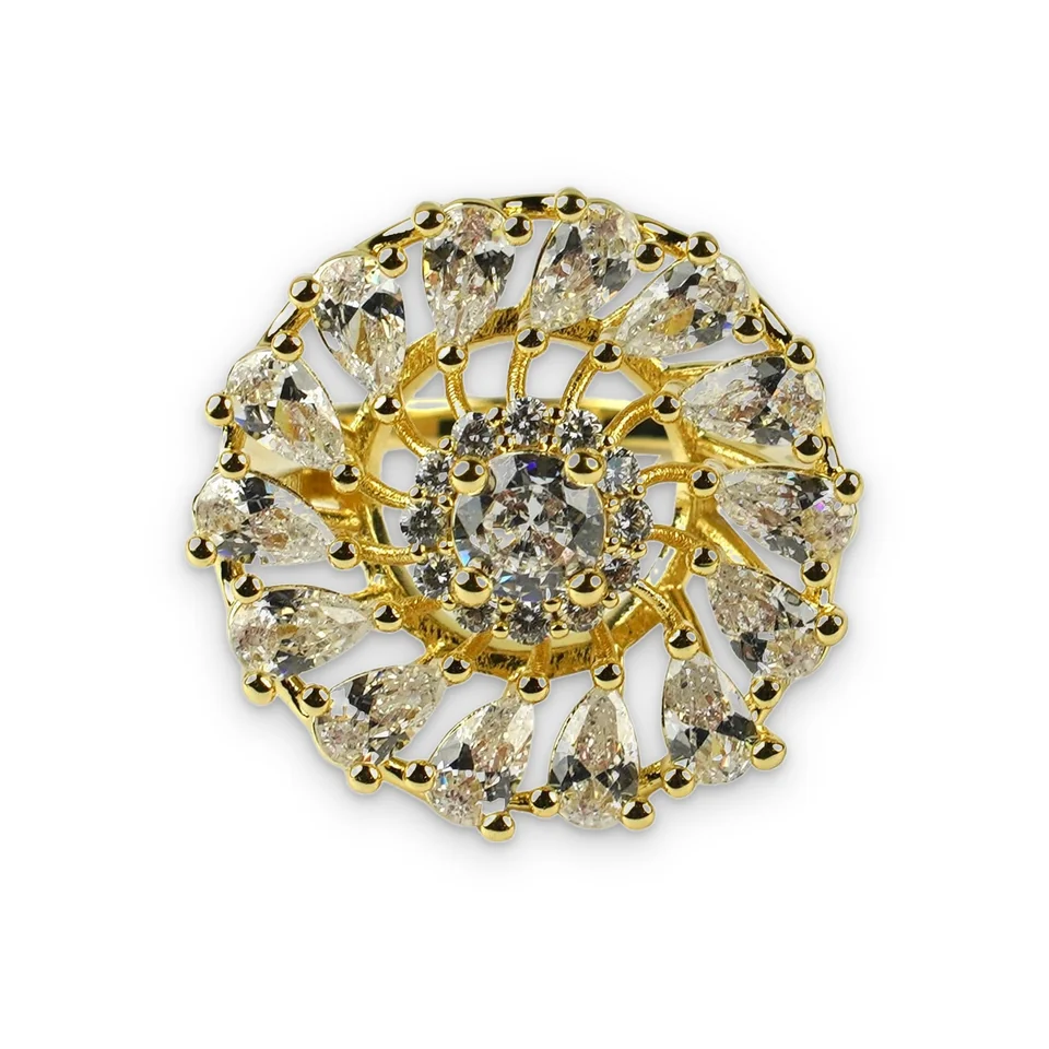 Кольцо бижутерия с фианитом, позолота 18K желтое, фото 10