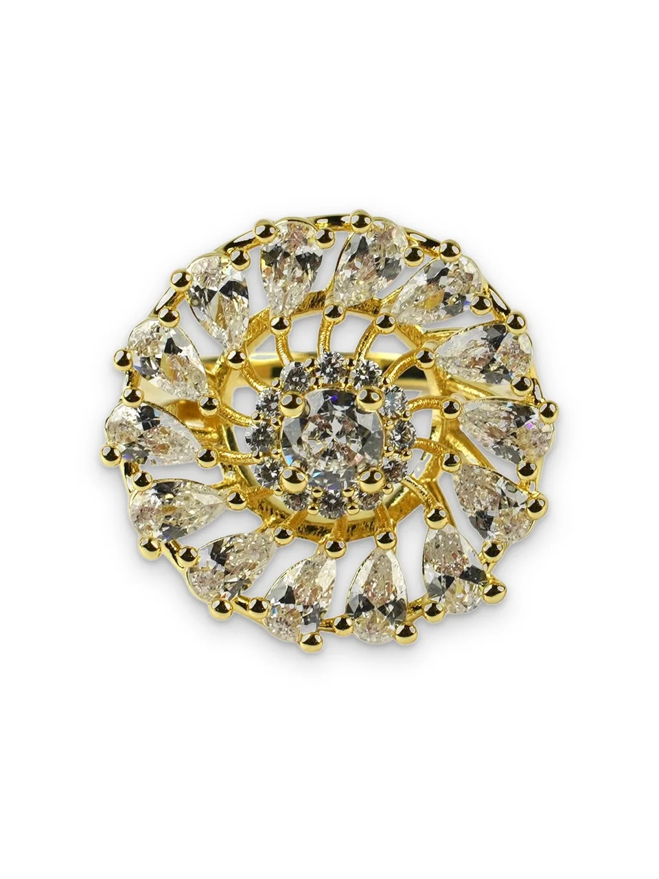 Кольцо бижутерия с фианитом, позолота 18K желтое, фото 11