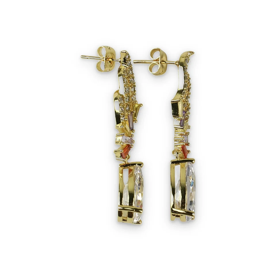 Серьги бижутерия с фианитом, позолота 18K желтого цвета, фото 10