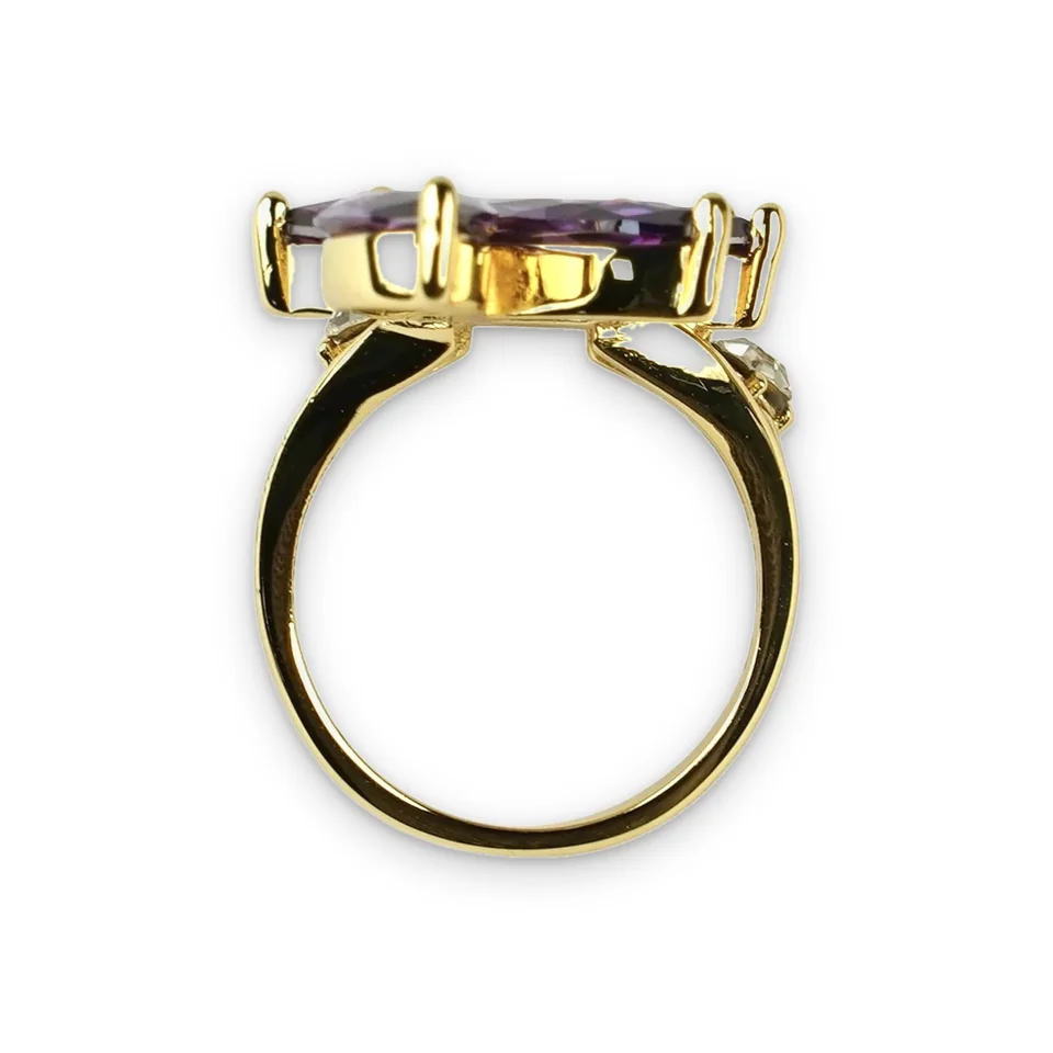 Кольцо бижутерия с фианитом, позолота 18K, фото 7