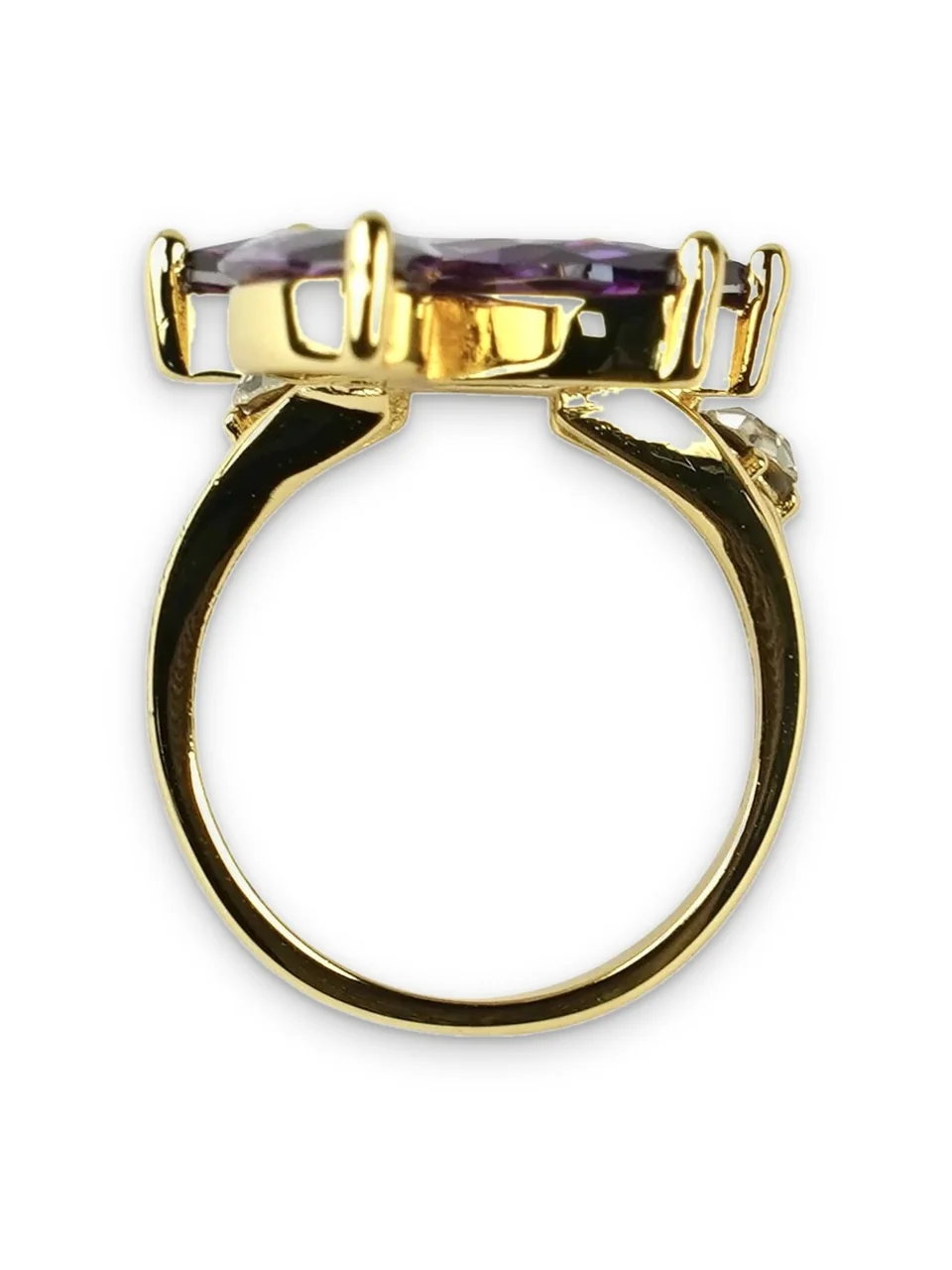 Кольцо бижутерия с фианитом, позолота 18K, фото 8