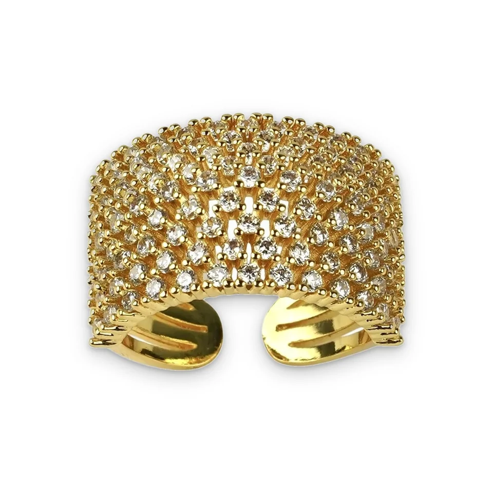 Кольцо бижутерия с фианитом, позолота 18K желтого цвета, фото 10