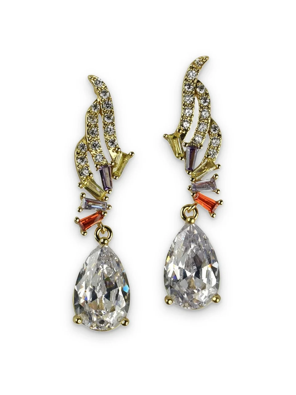 Серьги бижутерия с фианитом, позолота 18K желтого цвета, фото 12