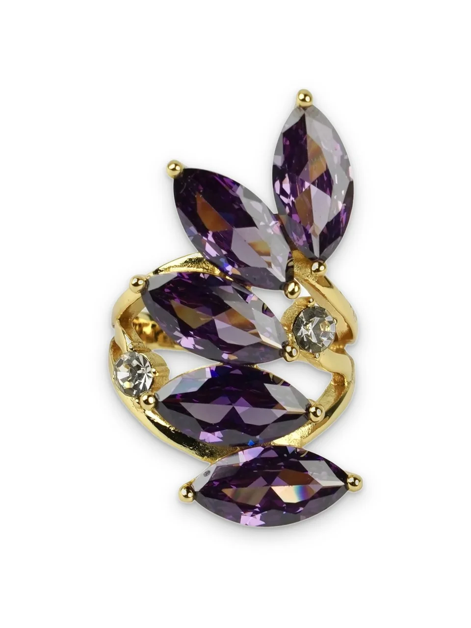 Кольцо бижутерия с фианитом, позолота 18K, фото 9