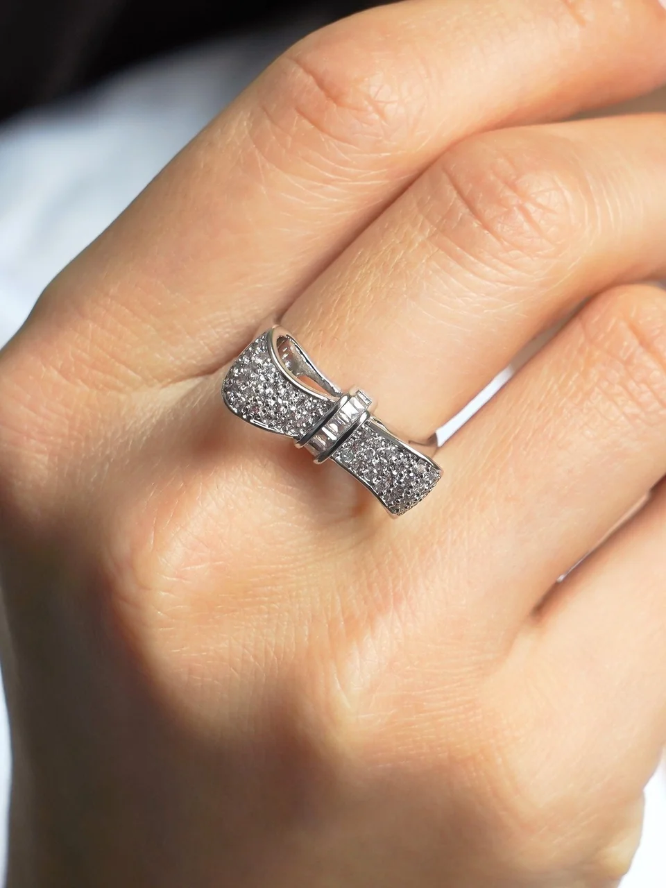Кольцо бижутерия с фианитом, покрытие белым золотом 18K, фото 2