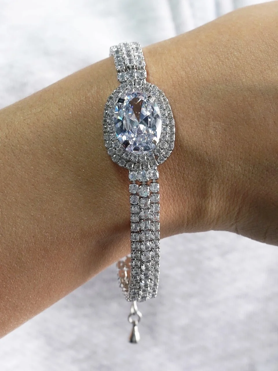 Браслет бижутерия с фианитом, позолота 18k белое золото, фото 2