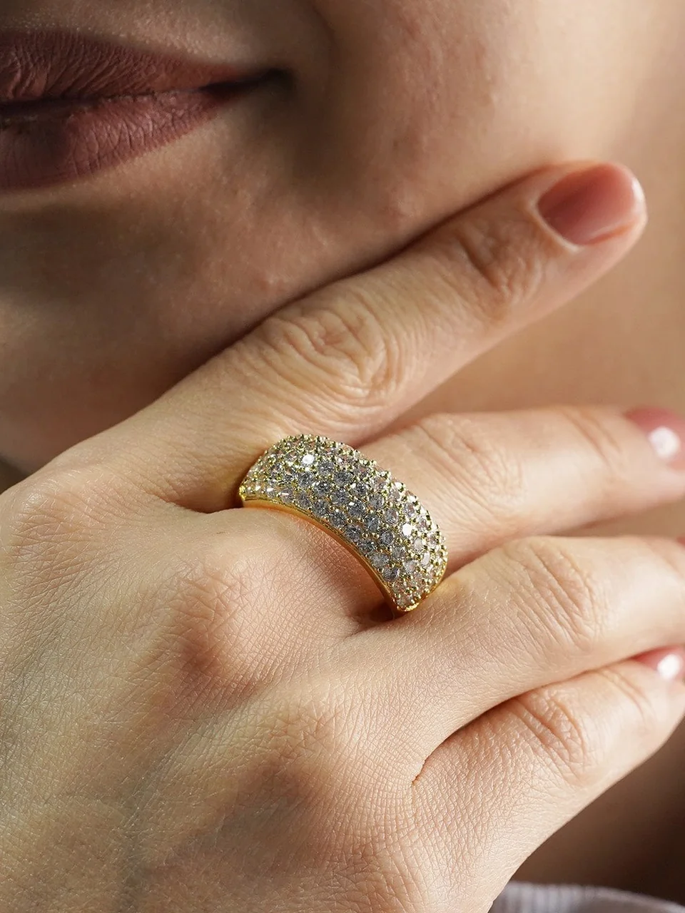 Кольцо бижутерия с фианитом, позолота желтое золото 18K, фото 2