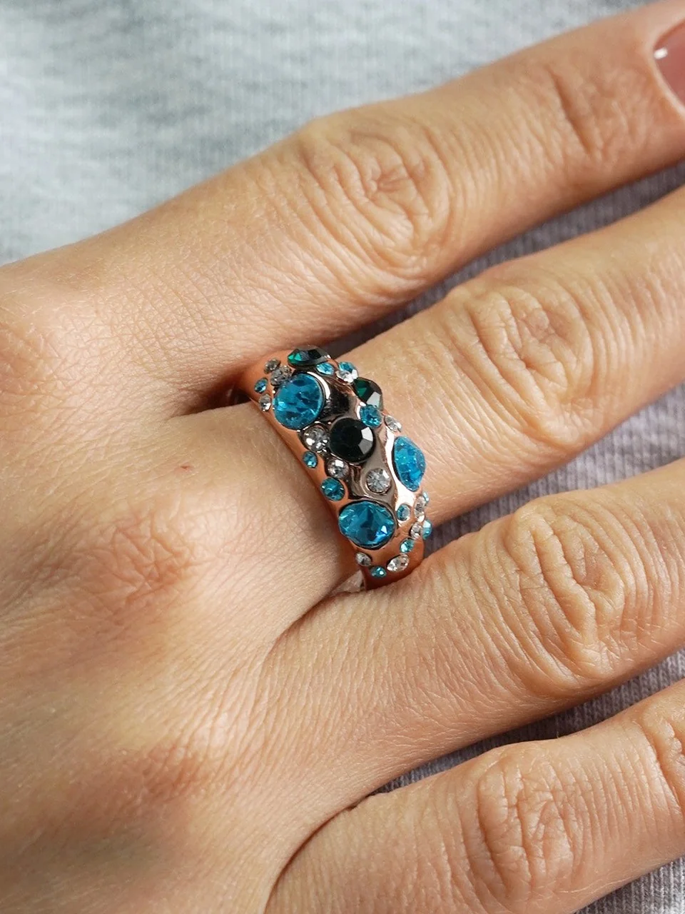 Кольцо бижутерия с кристаллами, розовое золото 18K, фото 4