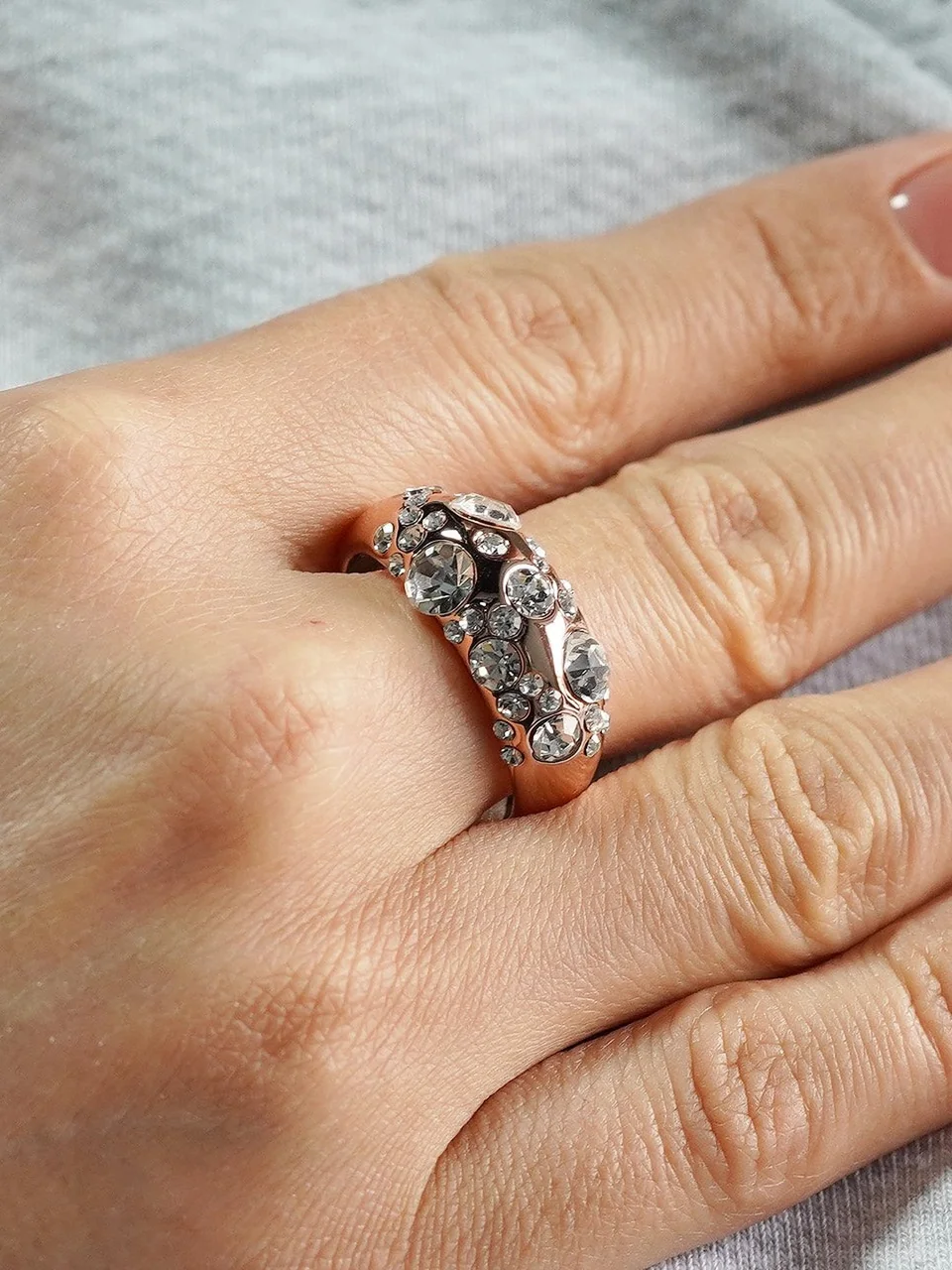 Кольцо бижутерия с кристаллами, розовое золото 18K, фото 2